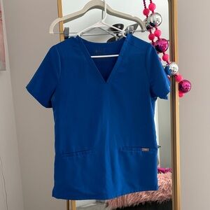 Figs Women's Short Sleeve V-Neck Top in Blue